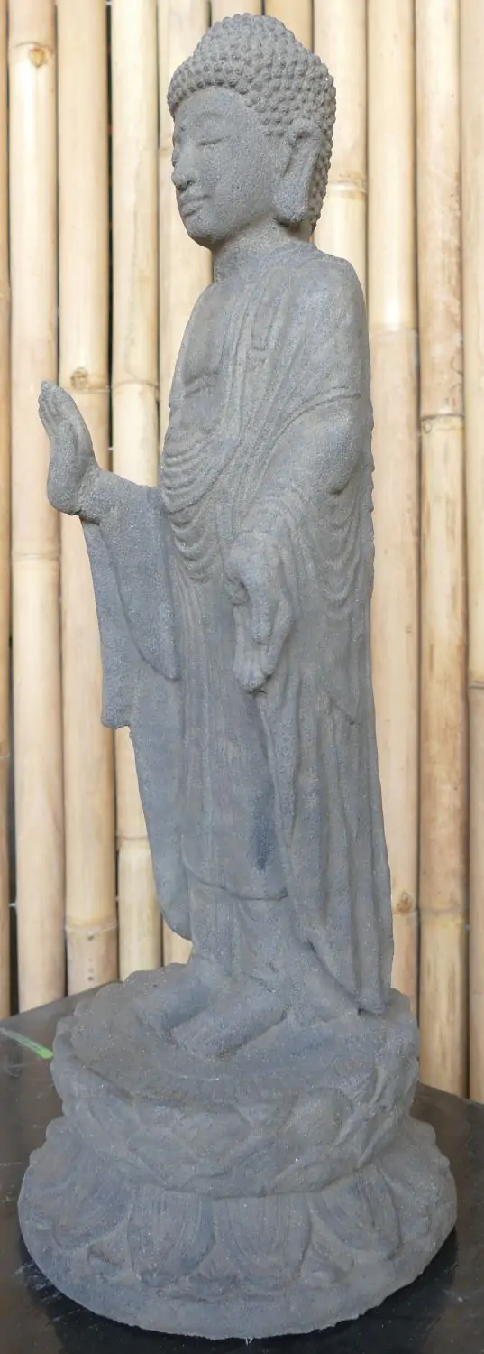  Product image 3 of the product “Standing Buddha, India, form stone / carved, handmade & colored. The height is 60 cm. Dyed in the color antique finish ”